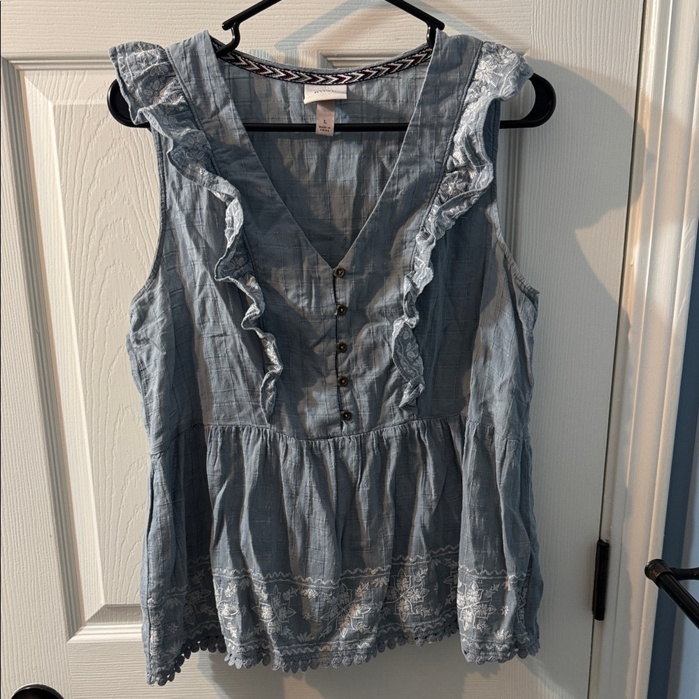 Knox Rose Light Blue Ruffle Blouse